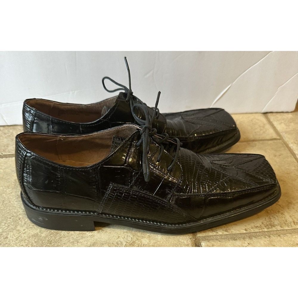 STACY ADAMS GENUINE SNAKE SKIN LEATHER BLACK LACE UP‎ DRESS SHOE SZ 8.5M